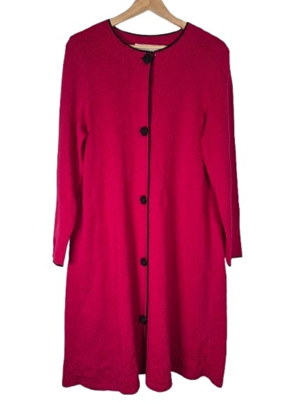 Vintage Jennifer Roberts Wool Knit Long Dress Sweater Coat Magenta 6